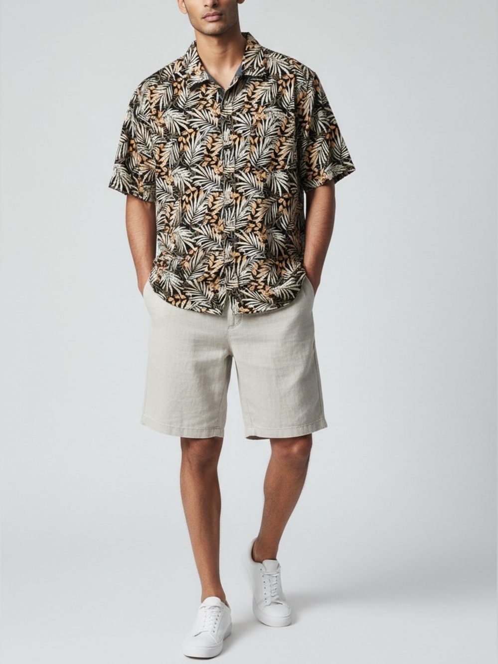 NWT Free Planet Men's Button Up Tropical Palm Leaf Shirt Size 1X Short Sleeve